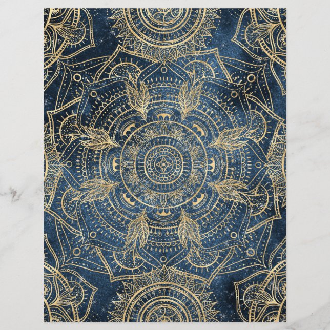 Membrete Elegante diseño dorado Mandala azul brillante (Anverso)