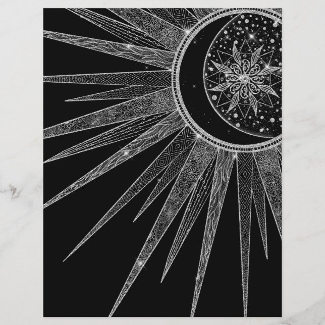 Membrete Elegante diseño negro de luna de sol plateado Mand (Anverso)