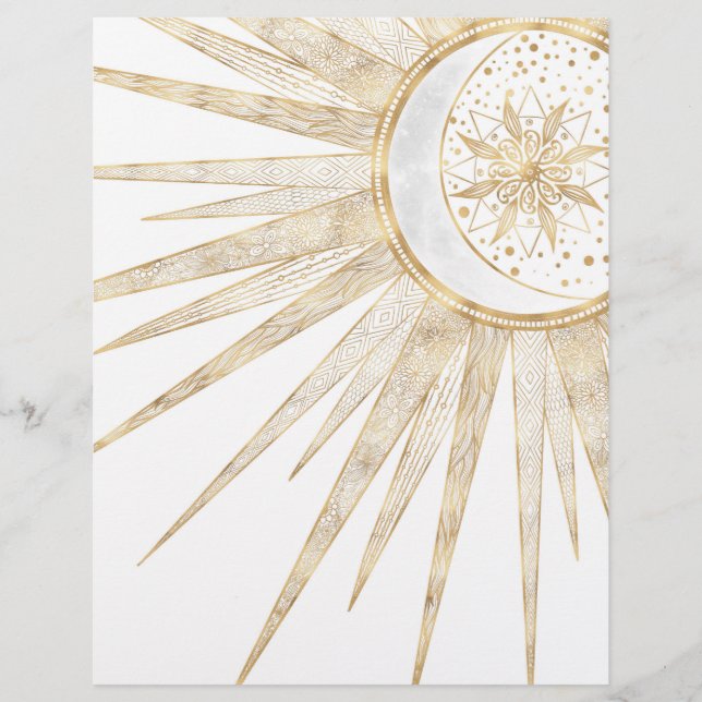 Membrete Elegante Doodles dorados Sun Moon Mandala Diseño (Anverso)