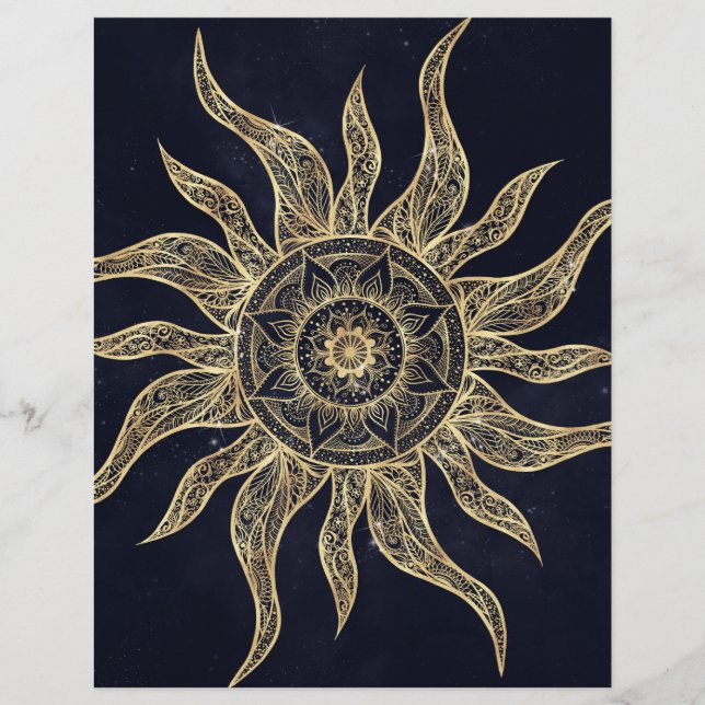 Membrete Elegante Dorado Sun Mandala Blue Nebula Diseño (Anverso)