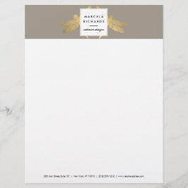 Membrete Elegante dúo Faux Gold Dragonfly en Taupe