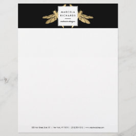 Membrete Elegante dúo Faux Gold Dragonfly sobre negro