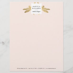Membrete Elegante dúo Faux Gold Dragonfly sobre rosa