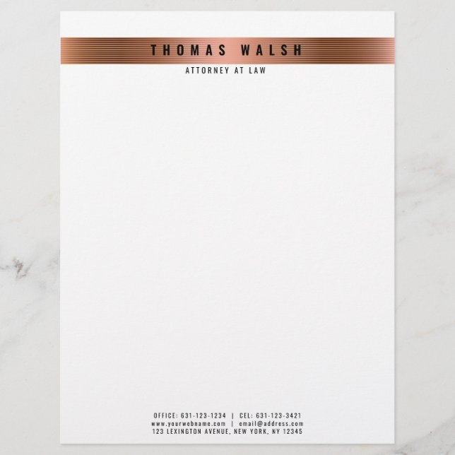 Membrete Elegante estilo moderno de cobre y líneas doradas  (Anverso)