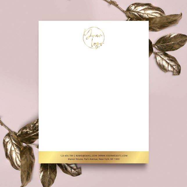 Membrete Elegante Faux Gold Company Logo de Luxury Business (Impress with this faux gold business letterhead design with space for your logo at the top)