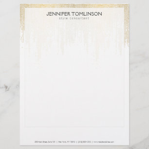 Membrete Elegante Faux Gold Confetti Dots Patrón Negro II