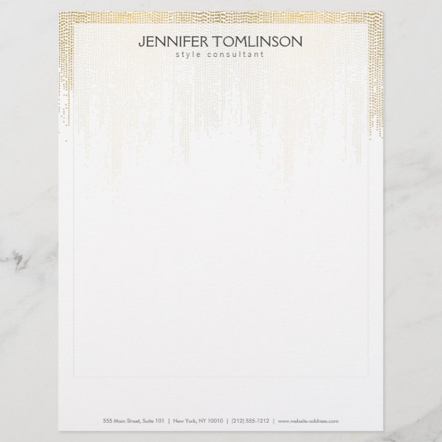 Membrete Elegante Faux Gold Confetti Dots Patrón Negro II (Anverso)