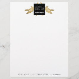 Membrete Elegante Faux Gold Dragonfly Duo Letterhead