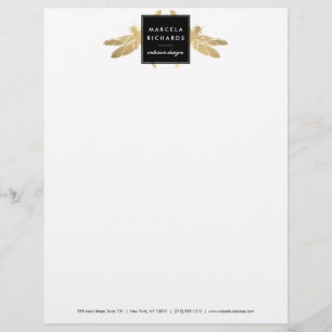 Membrete Elegante Faux Gold Dragonfly Duo Letterhead