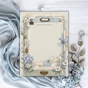 Membrete Elegante Floral Azul Francés Personalizado 