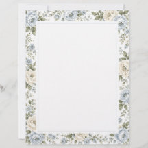 Elegante Floral Azul y Marfil