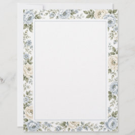 Membrete Elegante Floral Azul y Marfil