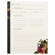 Elegante floral de la cocina de receta en blanco