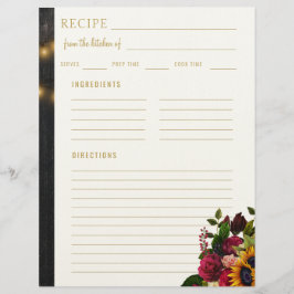 Membrete Elegante floral de la cocina de receta en blanco