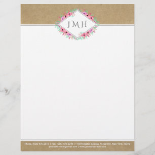 Membrete Elegante Floral & Kraft Personal O Business