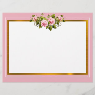 Membrete Elegante Floral Rosa y Marco Dorado "Gracias"