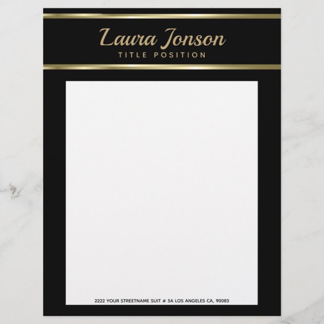 Membrete Elegante Fondo Negro Y Bandas De Oro (Anverso)