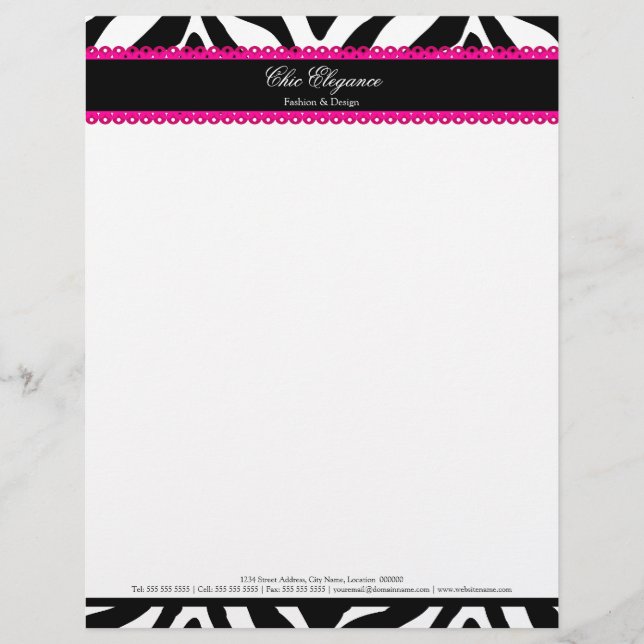 Membrete Elegante impresión de cebra y encaje rosa (Anverso)