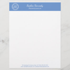 Membrete Elegante Light Blue Profesional Monograma Empresar