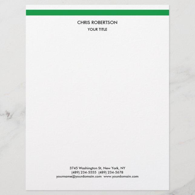Membrete Elegante Línea Verde Simple Blanco Minimalista mod (Anverso)