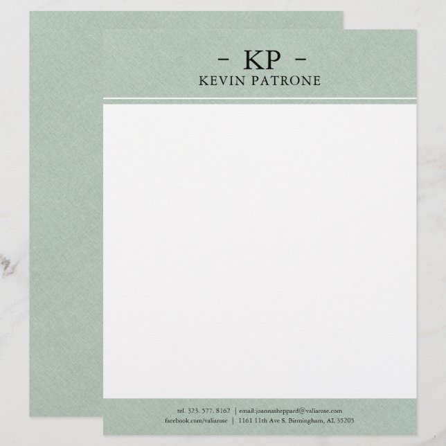 Membrete Elegante Lino Verde Negro Texto minimalista (Anverso / Reverso)