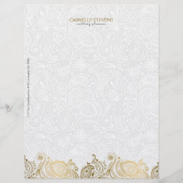 Membrete Elegante Lugar De Oro Y Paisley Blanco