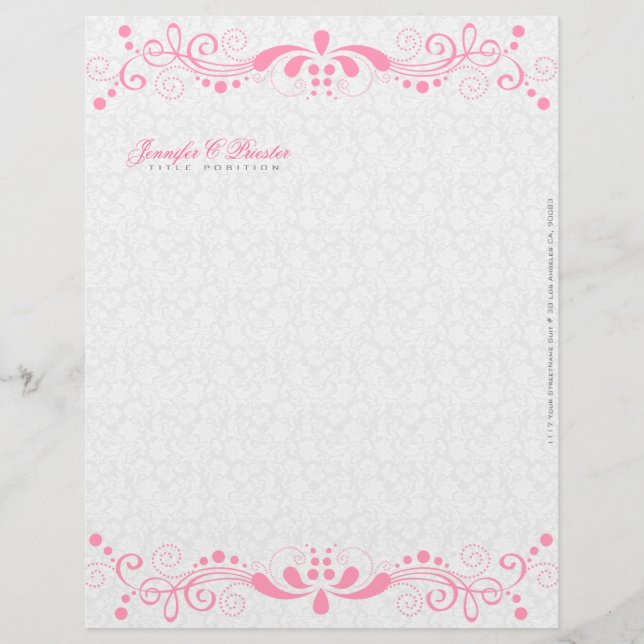 Membrete Elegante Lugar Floral Blanco Y Rosa (Anverso)