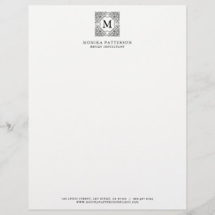 Membrete Elegante Marco Ornamental Negro Monograma Letterhe