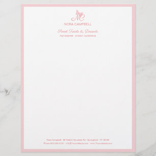 Membrete Elegante mariposa Monograma Girly Peach Peach Bord