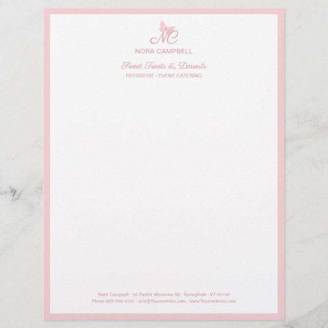 Membrete Elegante mariposa Monograma Girly Peach Peach Bord (Anverso)
