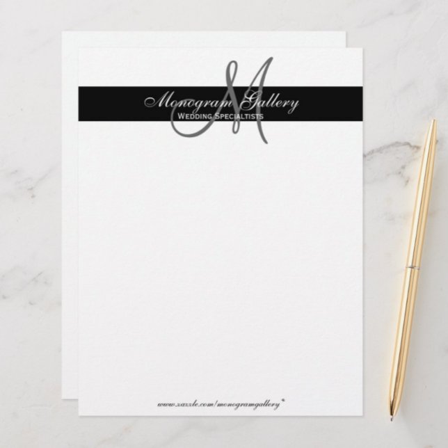 Membrete Elegante membrete de monograma blanco y negro (Subido por el creador)