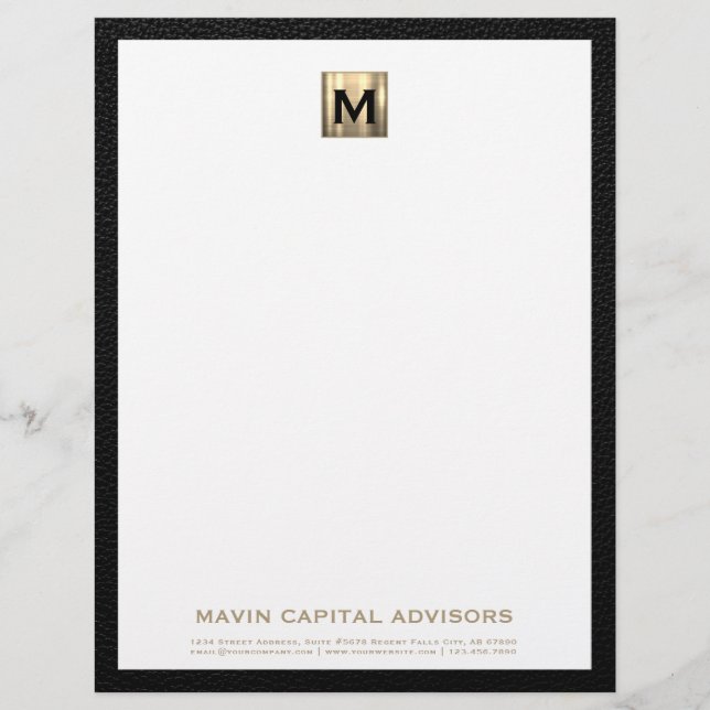 Membrete Elegante membrete de negocios con monograma dorado (Anverso)