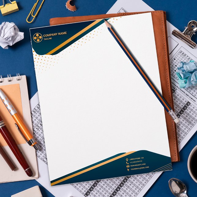 Membrete Elegante membrete moderno azul y dorado (Subido por el creador)