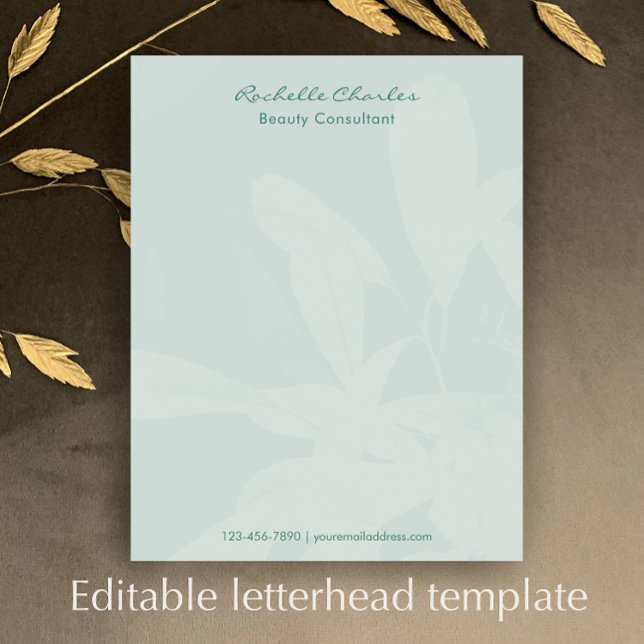 Membrete Elegante Moderno Script Verde Personalizado de Neg (Add your custom text to this elegant green business letterhead paper. Professional and personalized.)