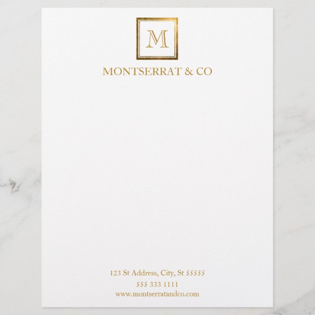Membrete Elegante Monograma Comercial Gold Square (Anverso)