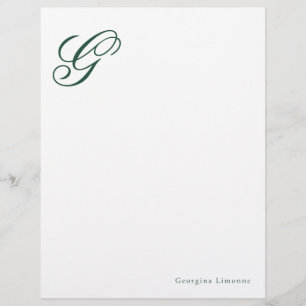 Membrete Elegante Monograma de Letra Inicial Verde Esmerald