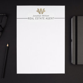 Membrete Elegante Monograma Personalizado Blanco y Oro