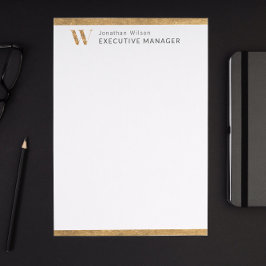 Membrete Elegante Monograma Personalizado Blanco y Oro