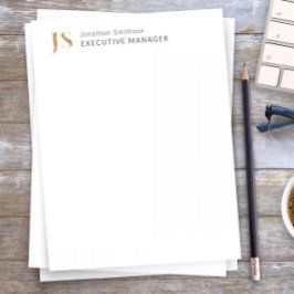 Membrete Elegante Monograma Personalizado Blanco y Oro