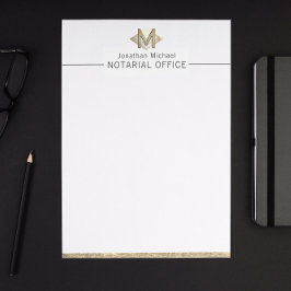 Membrete Elegante Monograma Personalizado Blanco y Oro