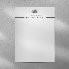Membrete Elegante Monograma personalizado negro plateado