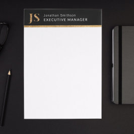 Membrete Elegante Monograma personalizado negro y oro