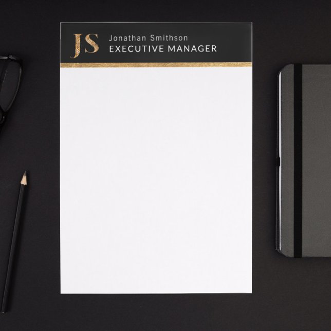 Membrete Elegante Monograma personalizado negro y oro (Subido por el creador)
