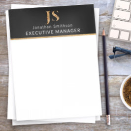 Membrete Elegante Monograma personalizado negro y oro