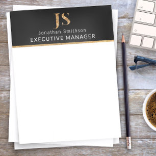 Membrete Elegante Monograma personalizado negro y oro