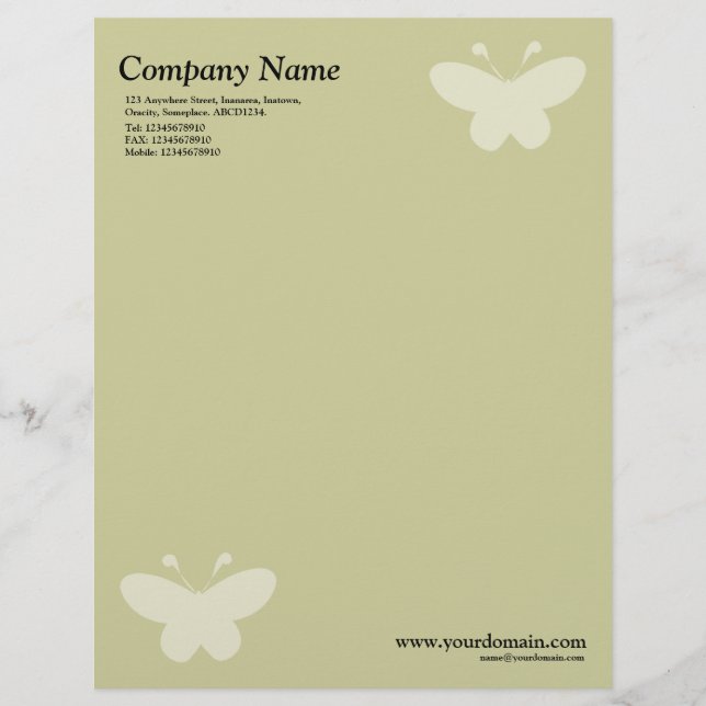 Membrete Elegante Motif Mariposa - Khaki Ligero (Anverso)