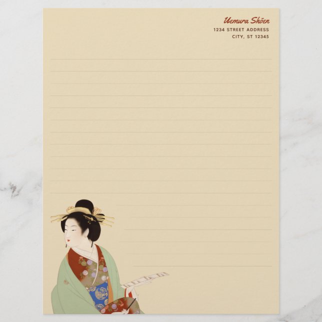 Membrete Elegante mujer japonesa Uemura Shōen Stationery (Anverso)