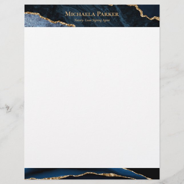 Membrete Elegante Navy Blue Gold Agate Business (Anverso)