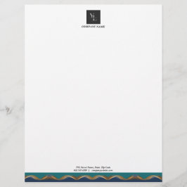 Membrete Elegante ola dorada azul Verde azulado con logotip