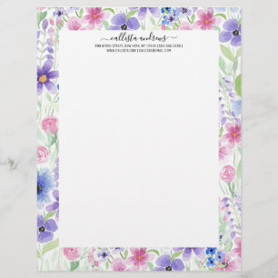 Membrete Elegante País Púrpura Púrpura Flor de color Azul